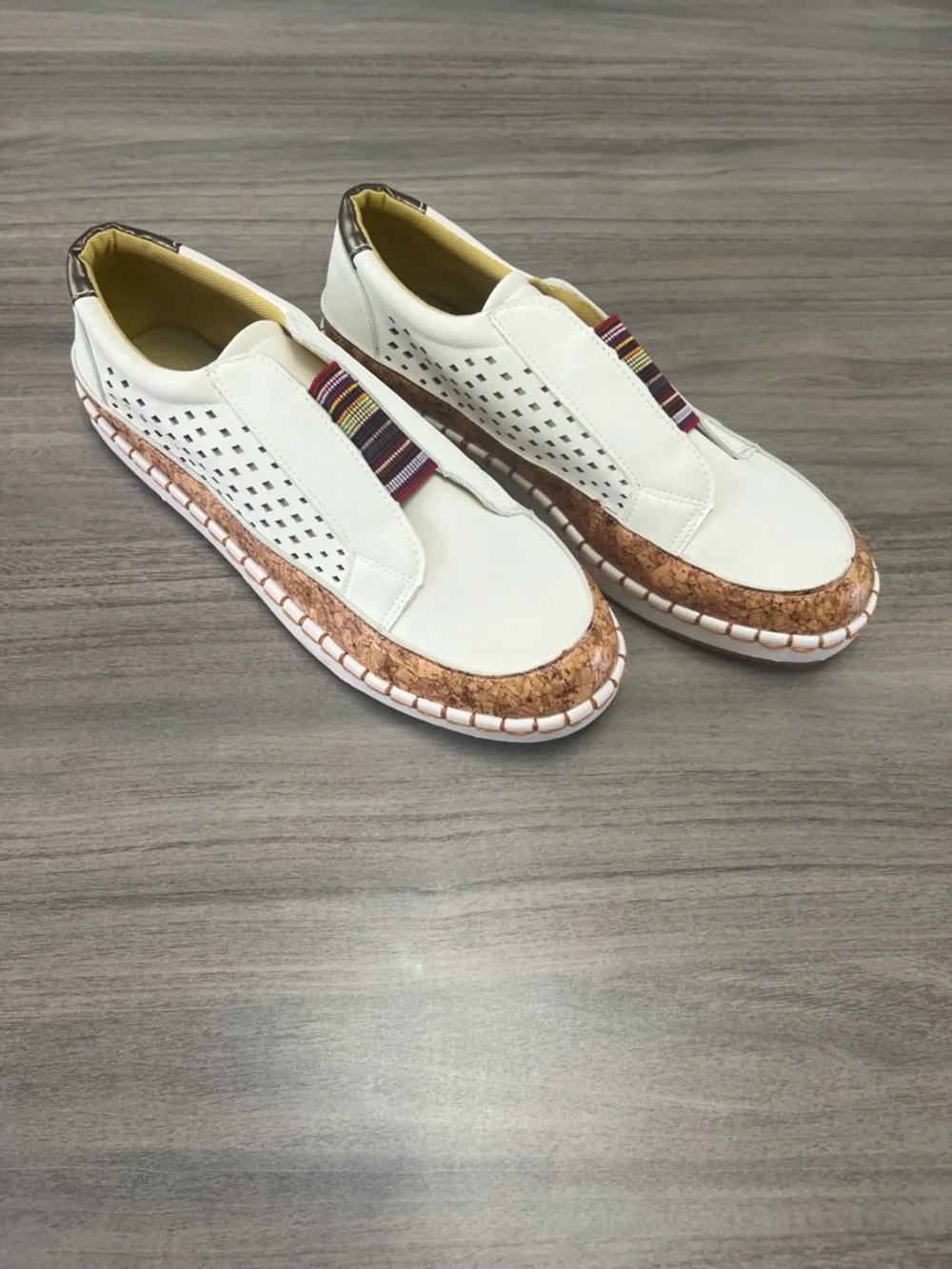 White Perforated Slip-On Espadrille with Striped Elastic Accent